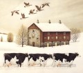 vacas y ánades reales en invierno